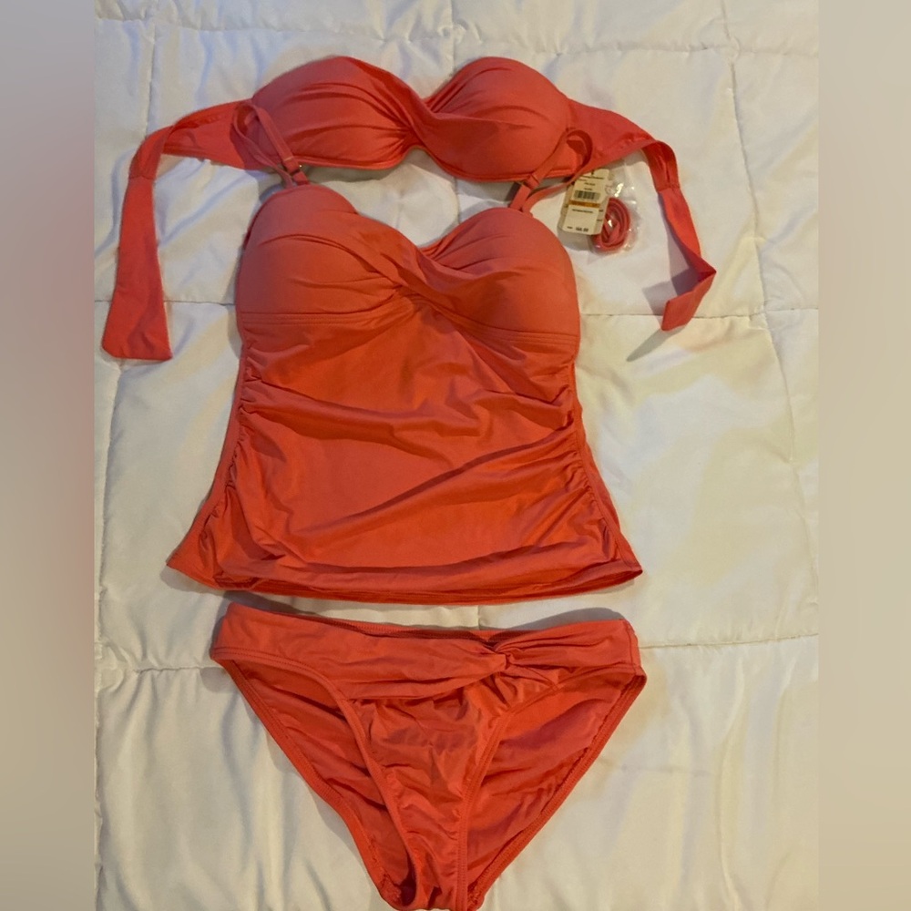 Tommy Bahama Coral Ruched Tankini with Bikini Bottom and Bandeau Top
